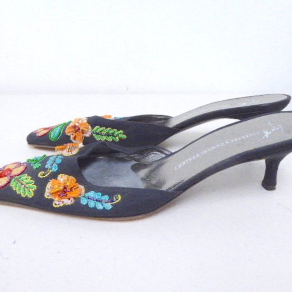 GIUSEPPE ZANOTTI VICINI BEADED FLORAL mules kitten heels slides 9.5 - Picture 8 of 13